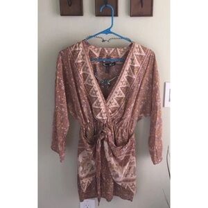 New RARE WINTER KATE Jaya Tan FLORAL Vintage SILK BOHO Mini DRESS L Large